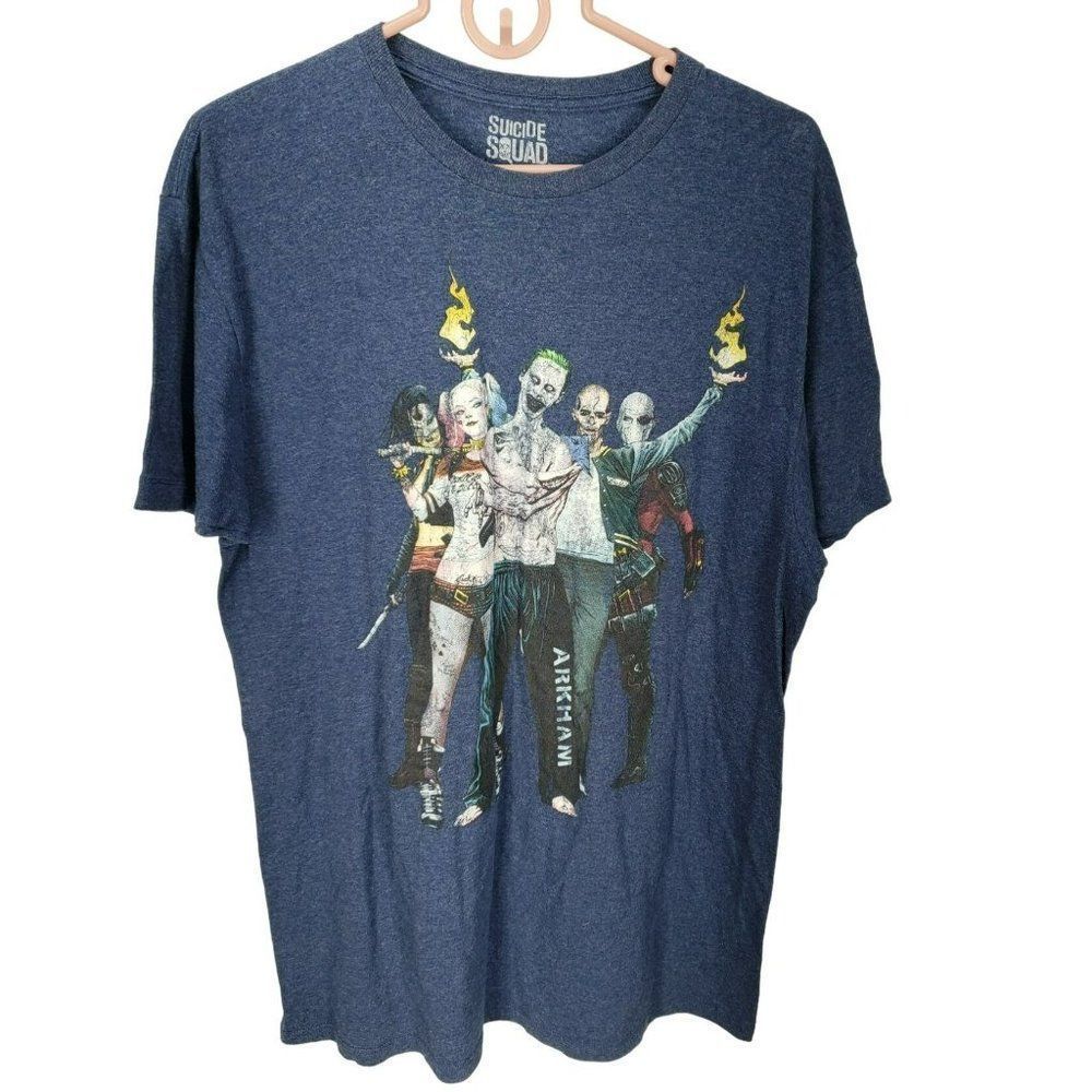 Suicide Squad DC Comics Joker Harley Quinn Graphic T-Shirt XL Blue Heather